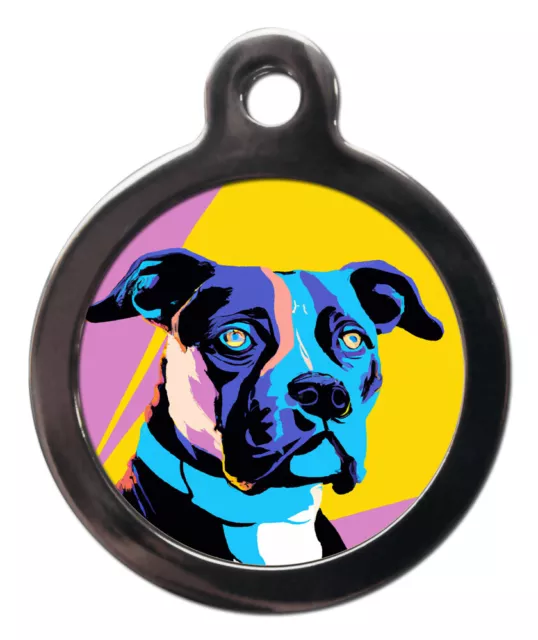Pet ID tag Staffy, Staffordshire Bull Terrier pop art picture tag  2 sizes