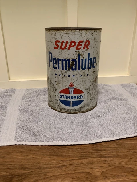 Vintage Rare Standard Super Permalube motor oil can 5qt Quart