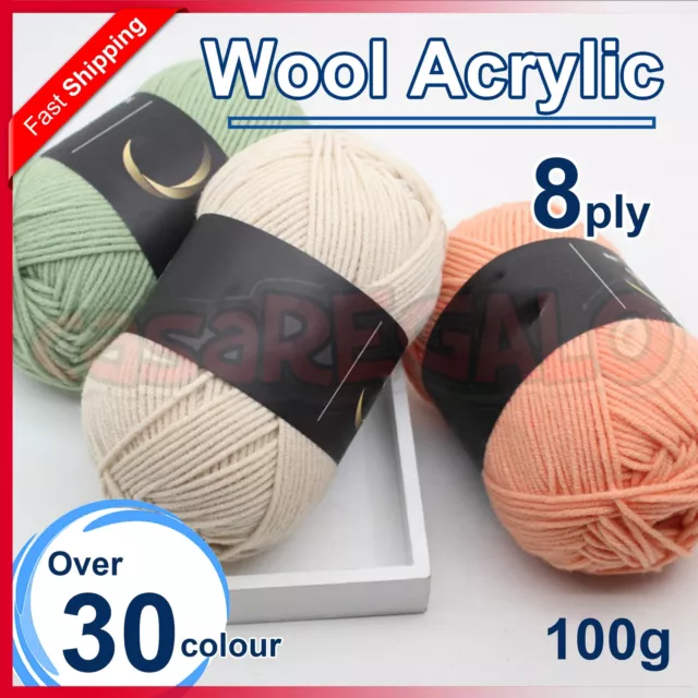 Knitting Yarn 8 Ply Super Soft Acrylic Crochet Craft 100g Colours