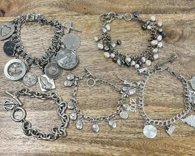 Vintage Sterling Silver Charm Bracelet Chain Jewelry Lot Not Scrap Wearable  148g