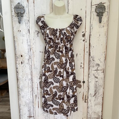 AA Studio Size 10 Woman's White Brown Paisley Sleeveless Casual Cocktail Dress