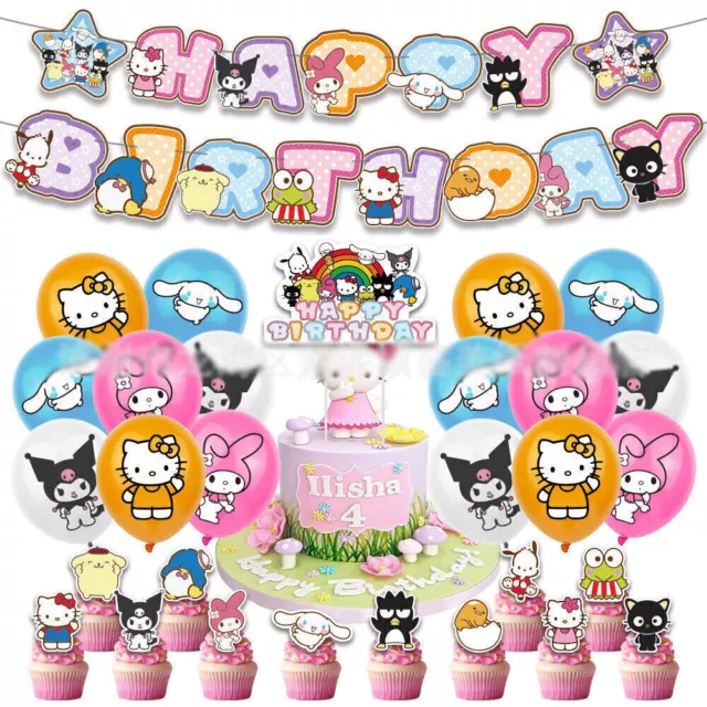 Melody Kuromi Sanrio Happy Birthday Decor Sets Banner Balloons Cake Toppers