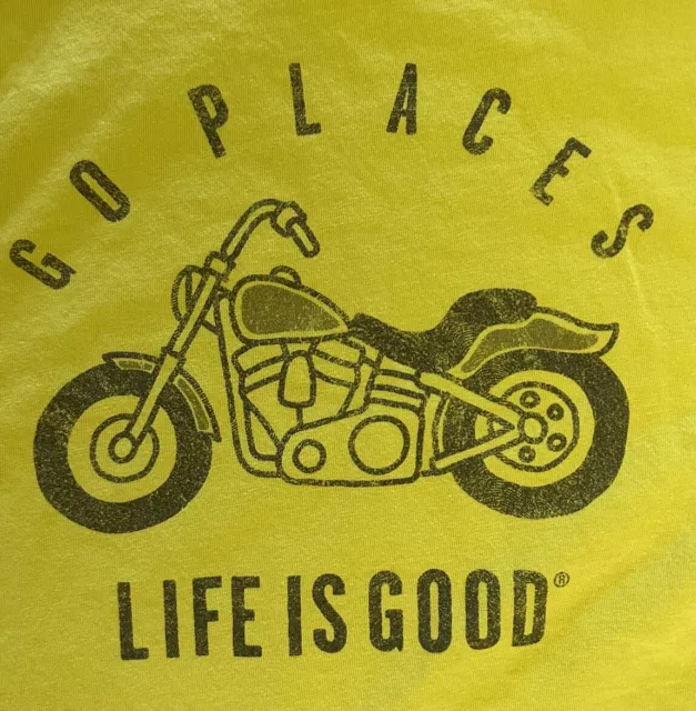 Life Is Good Mens T Shirt XXL Green Motorcycle Graphic "Go Places" Excellent