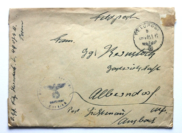 Feldpostbrief 2. WK 4. Feld-Division ( Luftwaffe ) n. Alberndorf Post Lichtenau