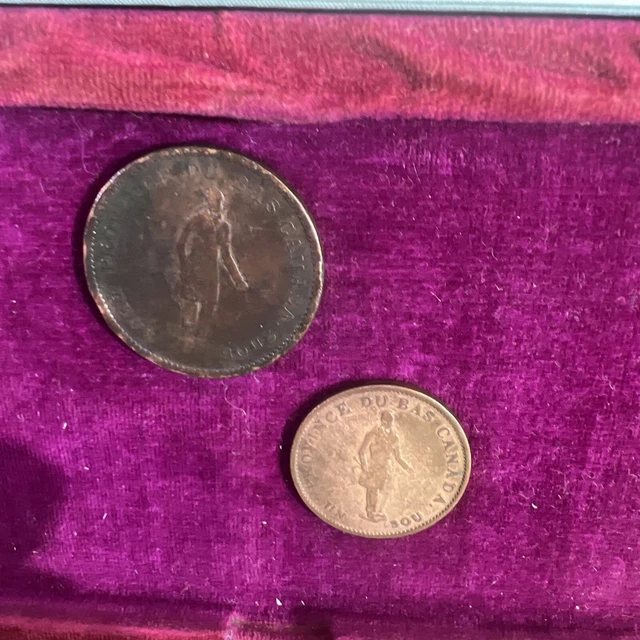 Lot 2  1837 Province Du Bas Canada Deux Sous & Half Penny Bank Token Banque