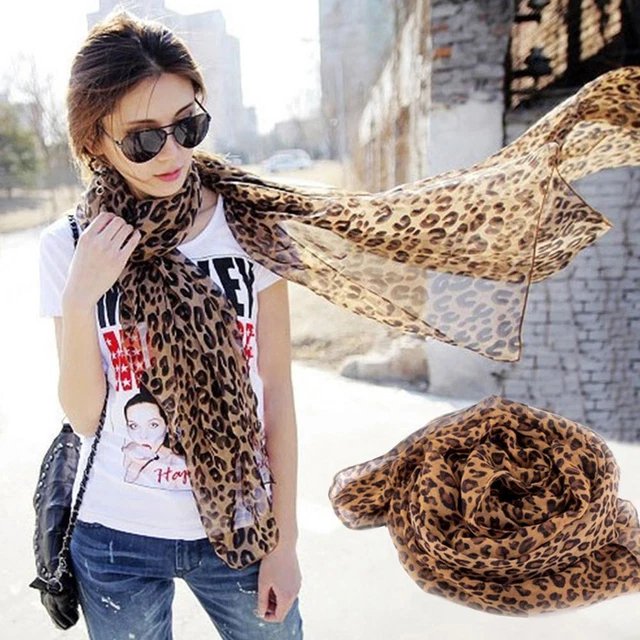 LEOPARD PRINT SCARF Women Vintage Chiffon Stole Soft Harajuku Scarf