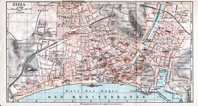 FR Nice Nizza 1930 kl. orig. Karte/Stadtplan + Reisef. (3 S.) Beaulieu Riquier