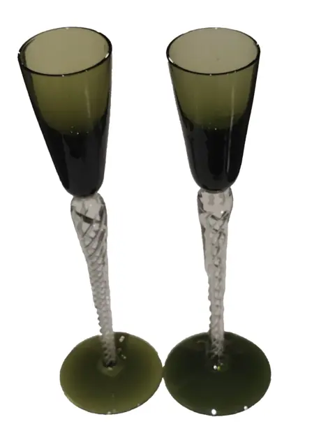 (2) Stuart Crystal Air Twist Stem Cordial Apteritif Wine Glasses Green England