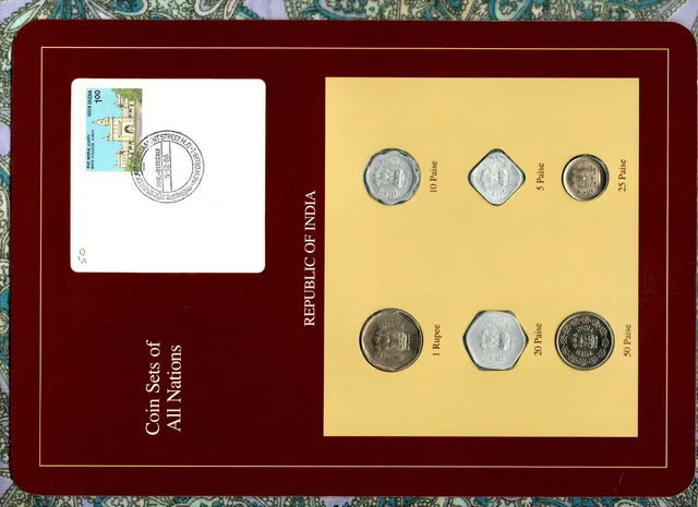 Coin Sets of All Nations India w/card UNC 1985-1988 Rupee 1986 50 paise 1985