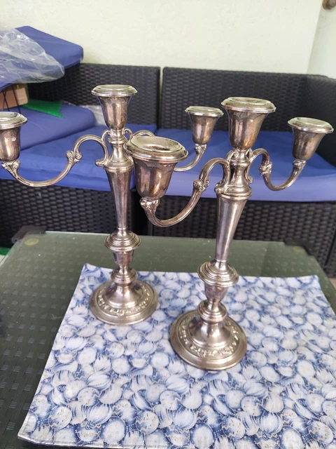 Pair Gorham Strasbourg 13¼" Sterling Silver 3 Light Candelabra Candlesticks 1130