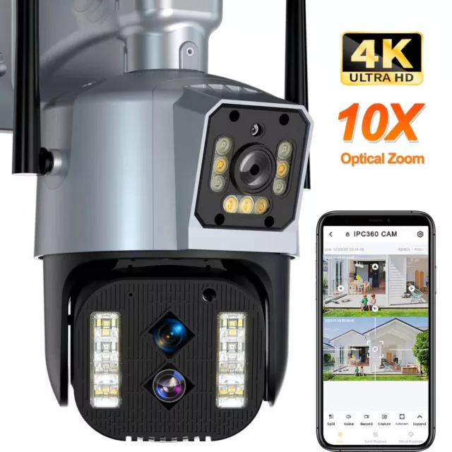 10X 8MP 4K IP Three Lens Camera Outdoor WiFi PTZ Dual Screen Optical Zoom