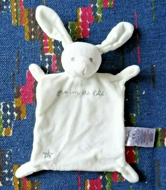2Pa/  Doudou Plat Grain De Ble Zannier Lapin Blanc Gris Etoile   Etat Neuf