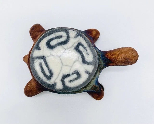 Southwestern Design Jeremy Diller Raku Studio Pottery Turtle Signed 3.25" 5