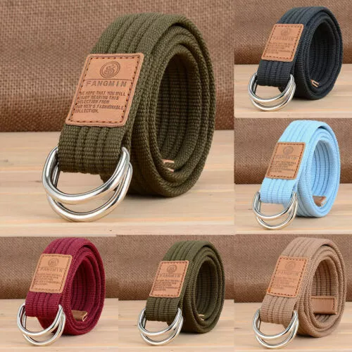 Belt Woven Men Canvas Webbing Women Military Army Waistband D Ring Buckle Combat