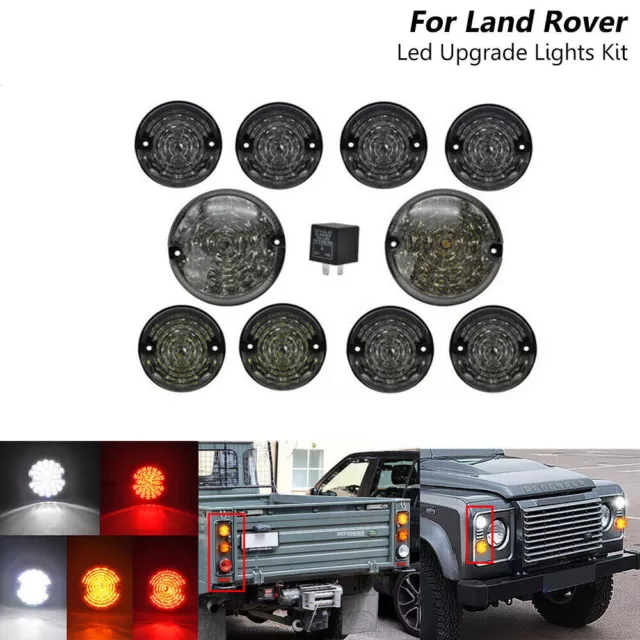 10X For Land Rover Defender 90-16 90/110 83-90 Smoked Led Light Lamp Upgrade Kit