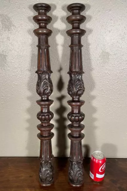 29" Pair of French Antique Solid Chestnut Wood Posts/Pillars/Columns/Balusters