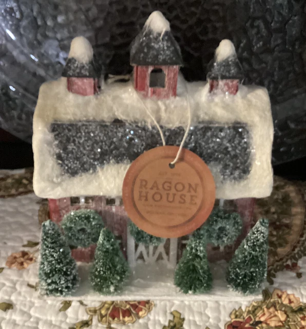Ragon House Primitive Dutch Barn Lit Snowy Bottle Brush 7-8” New 🎄❄️