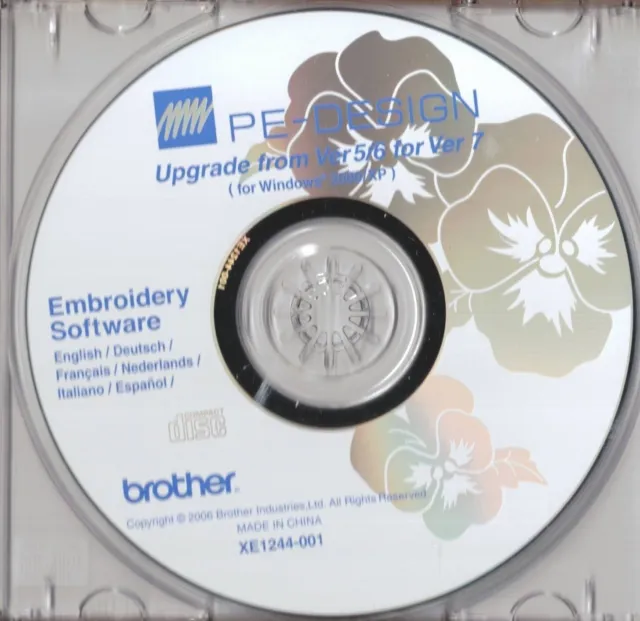 Brother PEDesign Embroidery Software Upgrade for Versions 5 & 6 to Ver 7 #XE1244