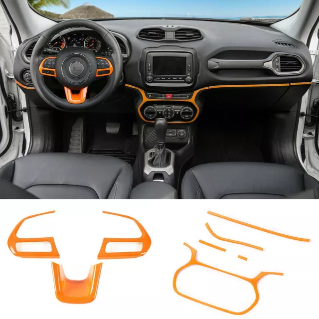 8x Steering Wheel+Dashboard Trim Strips Cover For Jeep Renegade 2015-2017 Orange 8x Steering Wheel+Dashboard Trim Strips Cover For Jeep Renegade 2015-2017 Orange