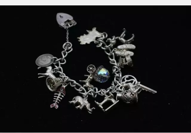 925 STERLING SILVER CURB CHARM BRACELET CHAIN LINK CHILDS HEART PADLOCK  CHARMS