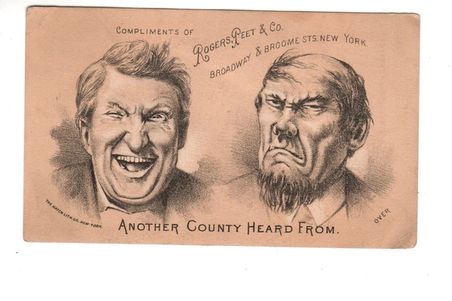 Rogers Peet & Co men's clothing trade card, New York City, NY -  political 