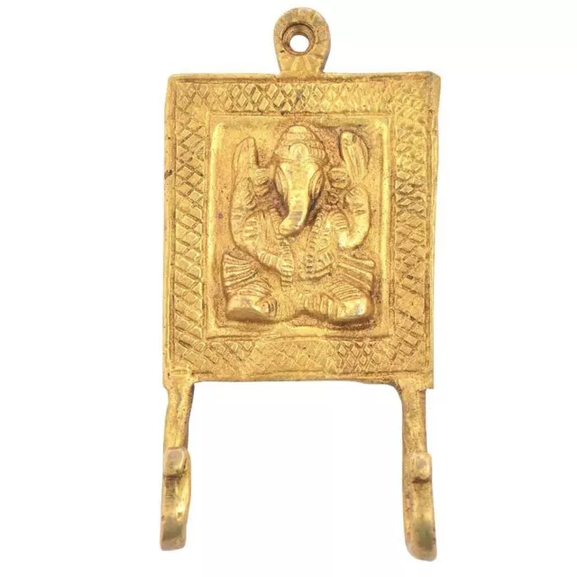 Ganesha Brass Antique Finish Coat Rack Wall Hooks Hat Towel Hanger Multipurpose