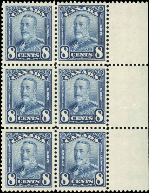 Canada Mint NH F-VF 8c Scott #154 Block of 6 1928 KGV Scroll Issue Stamps