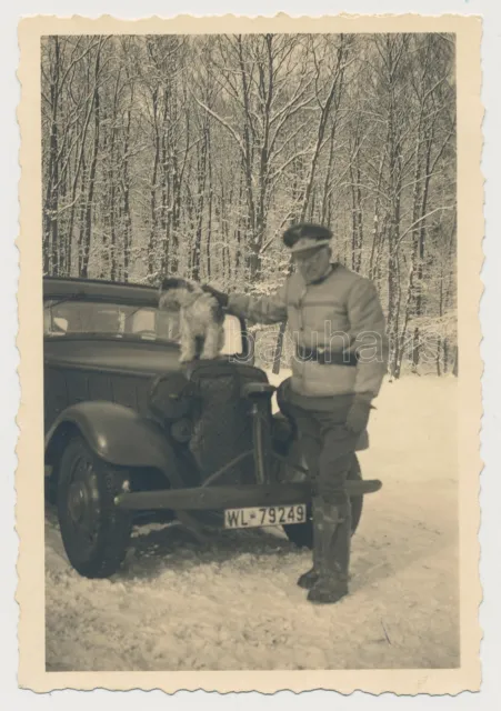 Foto PKW Luftwaffe Offizier mit Hund Dog  2.WK (4207)