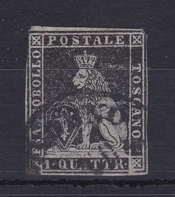 ROW124) Italian States: Tuscany 1851-59 Arms 1q black/grey imperf SG 2