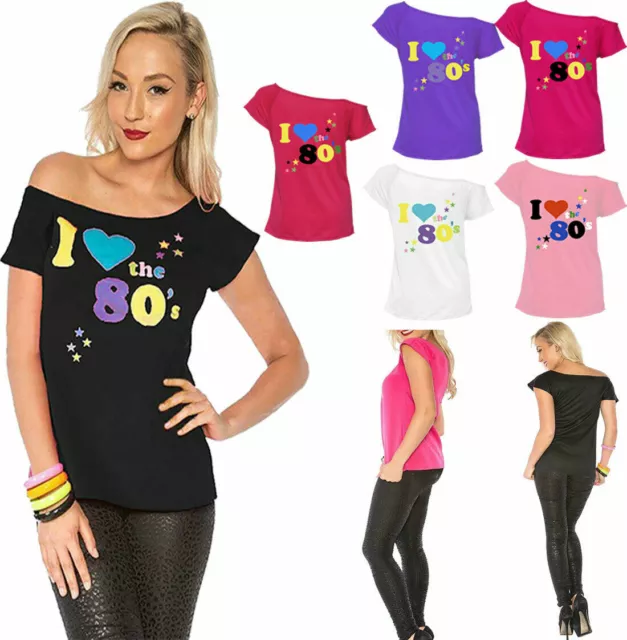 Ladies I Love The 80s T-Shirts Fancy Dress Retro Outfit Top Dance party T shirts