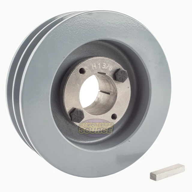 Cast Iron 5.5" Dual Groove Belt B Section 5L Pulley w/ 1-3/8" Sheave Bushing