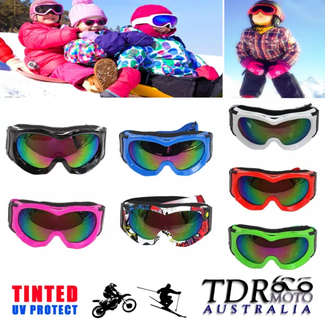 KIDS Goggles for Motocross Ski Snow Dirt Helmet Quad Bike Tinted Eye Protection