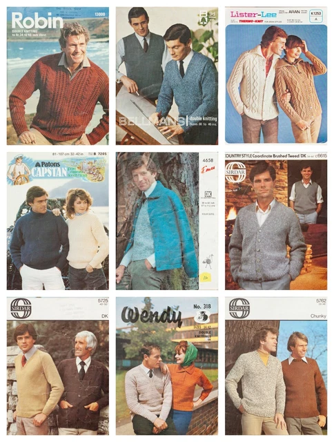 Job Lot 9 Knitting Patterns Sweaters Cardigans Sirdar Mens Ladies Vintage Bundle