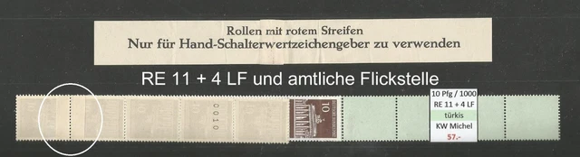 RM Brandenburger Tor 10 Pfg MiNr. 506v R RE 11 + 4 LF RG 1000 türkis FLICKSTELLE