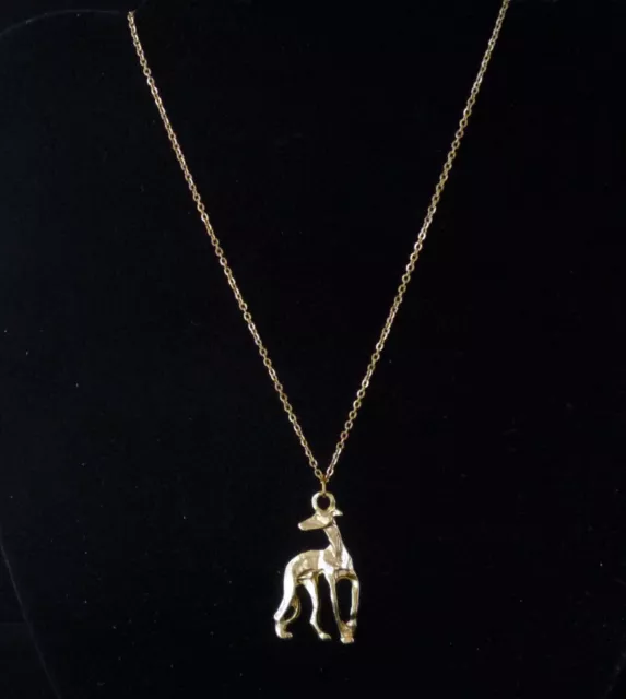 Gold Plated Greyhound  or Whippet Pendant Necklace "Looking Back"