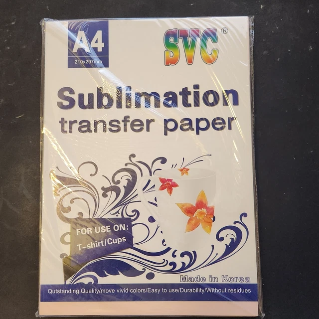 DYE SUBLIMATION Heat Transfer Paper 100 Sheets A4 for Cotton T- Shirt Tumbler