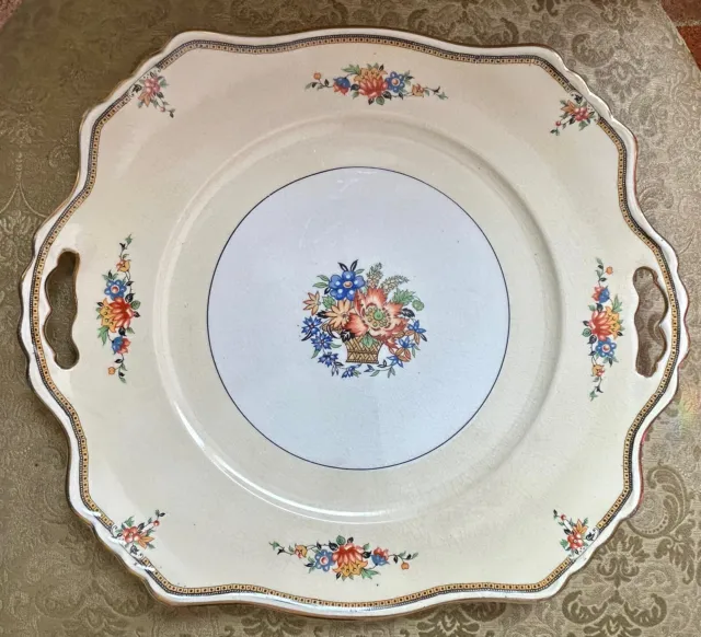 Grimwades Royal Winton Handled Cake Plate Made in England 11” x 10”