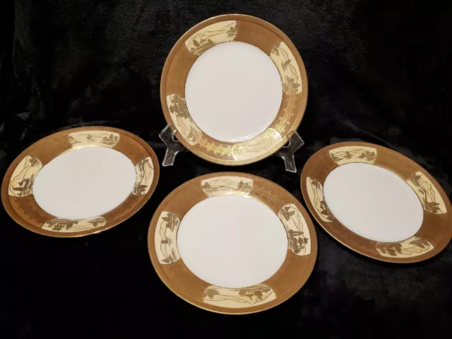 STUNNING 4 Antique Nippon handpainted Bronze, Gold, Cream Plates Raised Gold