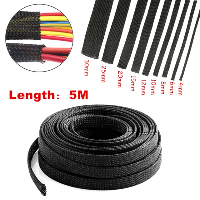5M Expandable Insulated Braided Sleeving Wire Cable Sleeve Protect ALL SIZE LOT