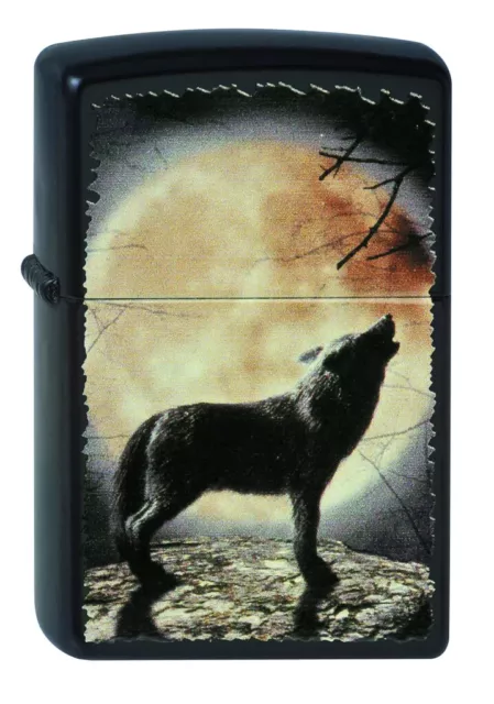 ZIPPO Petrol Lighter Howling Wolf Full Moon Black Matt Collectible Smokers Gift