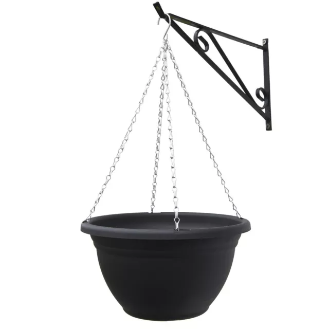 Hanging Basket Black Plastic 14 Inch with Chains Flower Plant Displays T&M