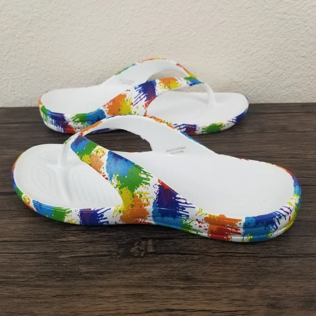 Dawgs Loudmouth Sandals Drop Cloth Flips Flops Women's Size 11 Rainbow Paint EUC
