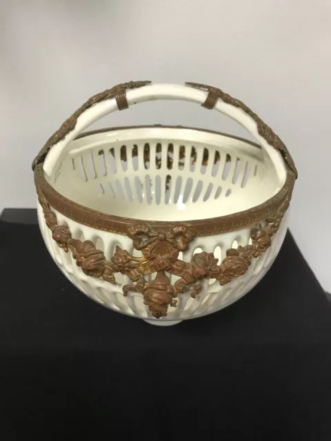 Antique RVR (Max Roesler, Rodach) Porcelain Basket w/ Brass Fitting