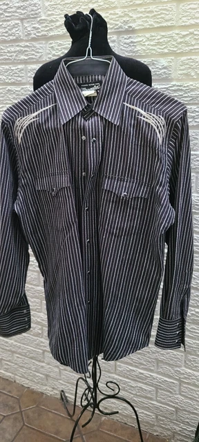 VTG Wrangler Pearl Snap Shirt Mens M Gray & Black Silver Embroidery Western