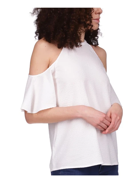 MICHAEL MICHAEL KORS Womens White Back Button Closure Flutter Sleeve ...
