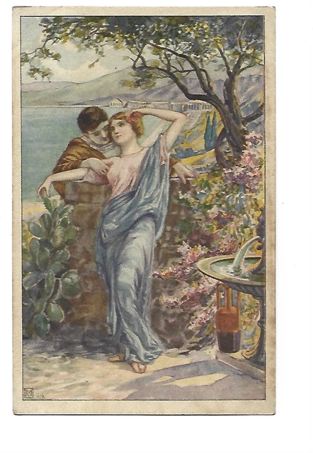 Carte Postale Ancienne – Illustration Art Nouveau – Femme Fantaisie – Noir Et Blanc (années 1900)
