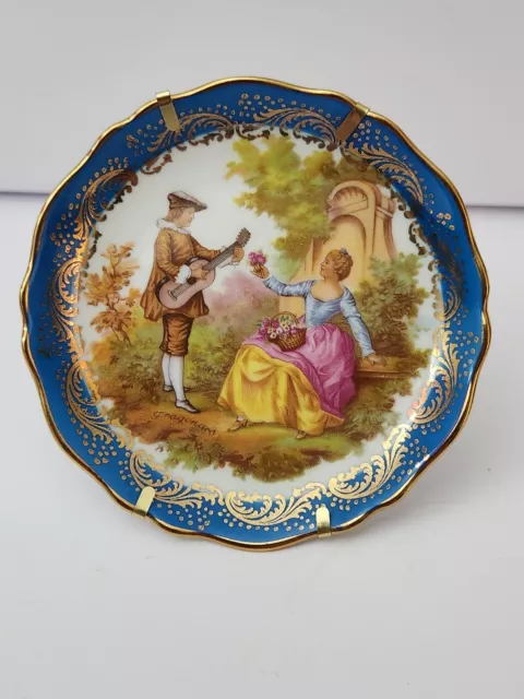 VINTAGE LIMOGES CASTEL SMALL PLATE WITH STAND - COURTING COUPLE - Made In France