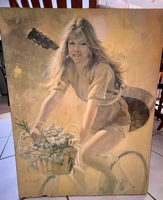 Rare FRANK TAURIELLO “Laguna Girl” On Bike With Guitar. 1970 Print On Board. Rare FRANK TAURIELLO “Laguna Girl” On Bike With Guitar. 1970 Print On Board.