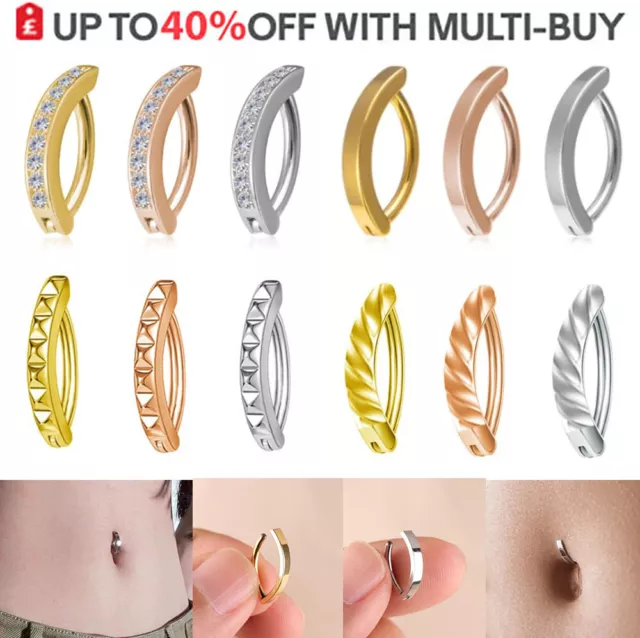 Belly Bars Navel Button Clicker Bar Ring CZ Gem Plain Body Piercing Jewellery