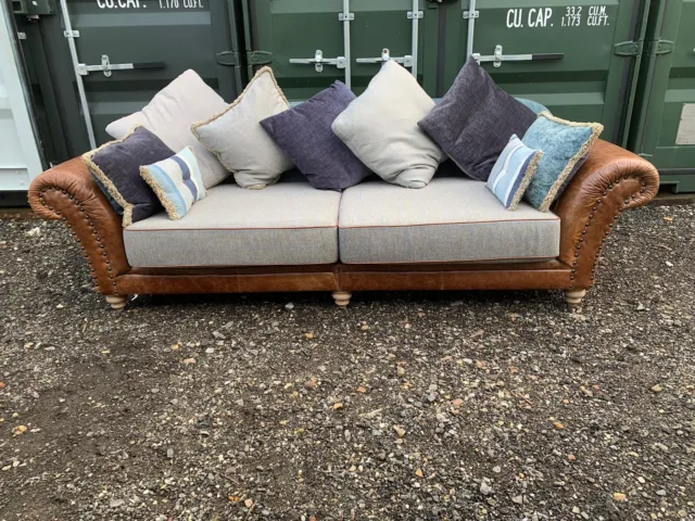 Stunning Tetrad Westwood Leather & Fabric 3 Seater Sofa Brown Chesterfield.